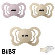 BIBS Couture mit Namen, 2 Vanilla, 1 Dusky Lilac, Gr. 2, Anatomisch, Silikon, 3'er Pack